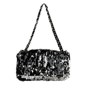 Chanel CHANEL Shoulder Bag, Sequin Leather, Black Silver, Women's z10308